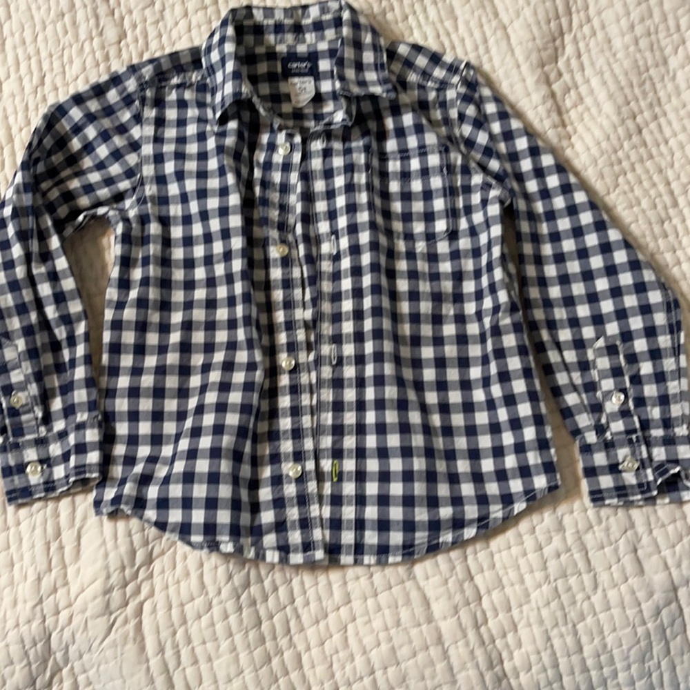 Boys Carter’s navy blue checked button down size 5